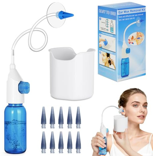 Fefod Kit per Pulizia Orecchie, 100ml Kit Cerume Orecchie Pulitore, Siringa per Tappi Orecchie con 11 Punte a Getto, Sicura ed Efficace Kit Togli Cerume Orecchie, Migliora Naturalmente l’Udito