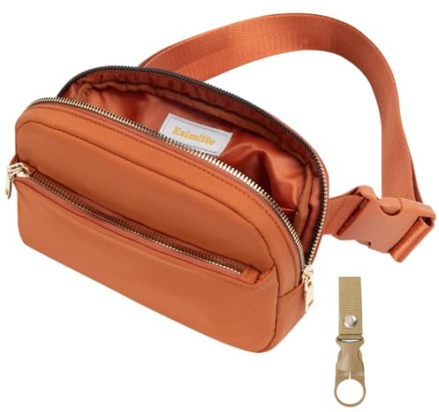 Waterproof Waist Bag 1.5L, Unisex Crossbody Fanny Pack with Adjustable Strap, Lightweight Nylon Belt Bag for Hiking, Running & Travel, Includes Free Water Bottle Holder(Cognac)