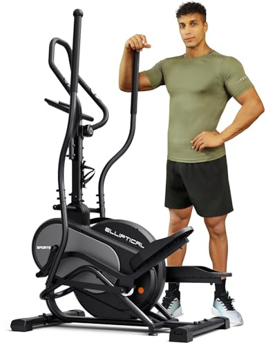 Dripex 3-in-1 Elliptical Cross Trainer for Home Gym, Cardio Climber Elliptical Machine with 16-Level Silent Magnetic Resistance, 8 kg Flywheel, LCD Monitor with Workout Data & Pulse Sensors (Gray)