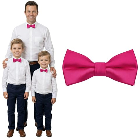 DonDon Pajarita niño bebés y hombre aspecto sedoso Rosa fuerte brillante, preatada y ajustable en longitud, fabricada en poliéster: accesorio festivo para bodas, comuniones y celebraciones