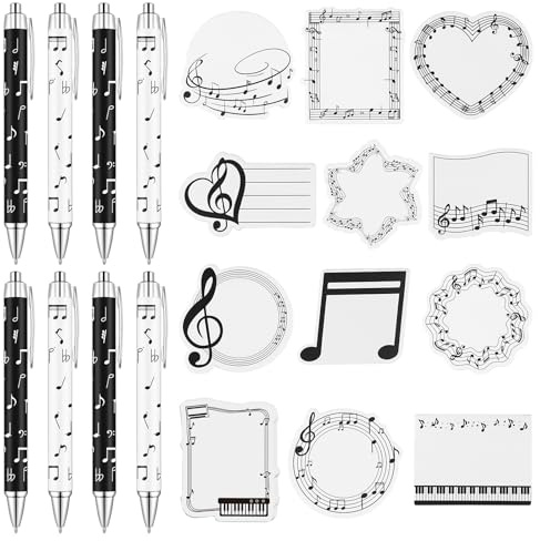 YXSJAS 24 Pack Music Sticky Notes Music Themed Sticky Note Pads with Pens for Music Teacher Appreciation Gifts Writing Memo Pages Sticky Musical Note Message Reminder for Office Supplies