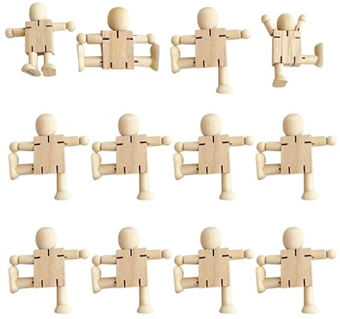 Foonary Juego de 12 figuras de madera para pintar, muñecas flexibles de madera sin pintar de 10,8 cm, para manualidades creativas, muñecas flexibles, como decoración de salón y accesorios de pintura