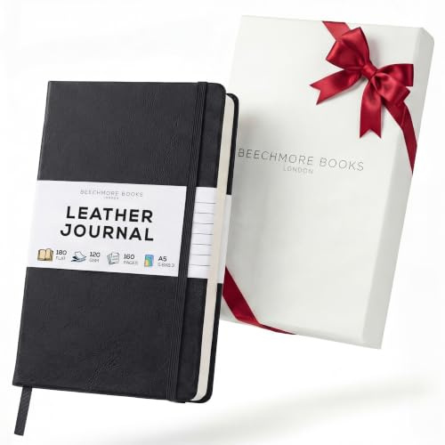 Beechmore Books A5 5x8 Lined Leather Journal For Men, 120 GSM Gift Box | Hardcover Personal Diary, Ivory Cream Paper Notebook, Lay-Flat Binding for Men & Women, Writing, Journaling & Note-Taking