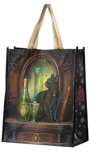 Puckator Lisa Parker Wiederverwendbare Einkaufstasche mit Absinth-Katze, Schultertaschen, Handtaschen für Damen, Canvas-Tragetaschen für Damen, Einkaufshandtasche, große Damentaschen, ästhetische