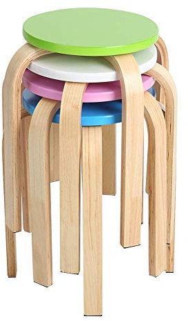 Bent Wood Stacking Round Stool, Single Stacking Stool Multiple Candy Colour Anti-slip Stool, Sturdy Wood Chair, Simple Stable Cute Kid Room Decor Stool with 4 Bending Wood Legs, 4 Colour (White))