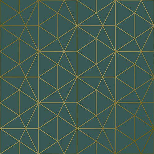 World of Wallpaper Metro Prism Geometric Triangle Metallic Wallpaper (Emerald Green/Gold)