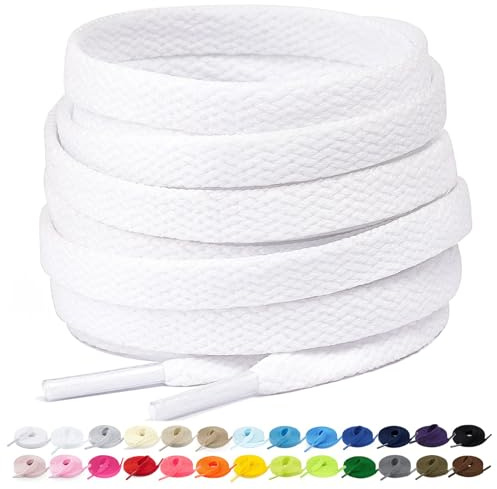 Stepace 2 Paires - Lacets Plats pour Chaussures, Lacets de Remplacement de 8 mm de Qualité Supérieure pour Chaussures de Sport, Chaussures de Ville Blanc 120 cm