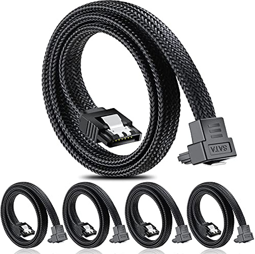 ELECTOP SATA III Cable, 6Gbps 90 Degree Right Angle HDD SDD Data Cable, SATA 3.0 Nylon Braided with Locking Latch for SATA HDD, SSD, CD Driver, CD Writer(20 Inch, Black,5 Pack)