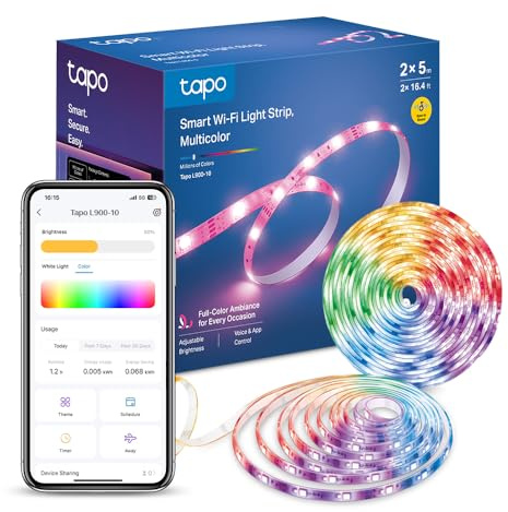 Tapo L900 Smart Wi-Fi Striscia LED, Controllo Vocale Compatibile con Alexa e Google Assistant, 2 Confezioni L900-5 con 1 Alimentatore, Sync-to-Music, Accorciabile e Controllo dall'APP