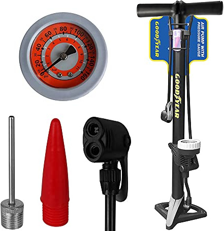 Goodyear Bicycle Stand Floor Pump with Pressure Gauge For Bike Cycle Inflatables Floor Standing Air Pump