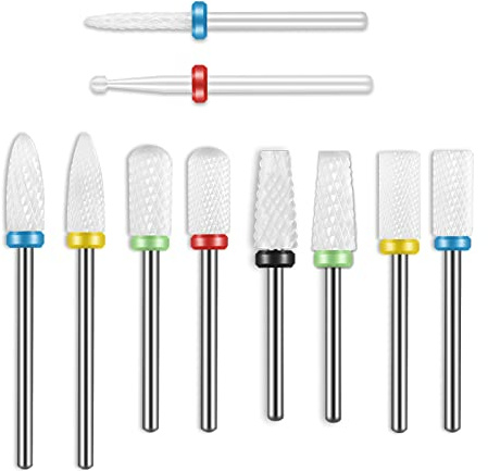 Set di 10 punte da trapano per unghie in ceramica, punte professionali da 3/32 pollici per rimozione cuticole per manicure elettrica acrilica pedicure lima per unghie macchina