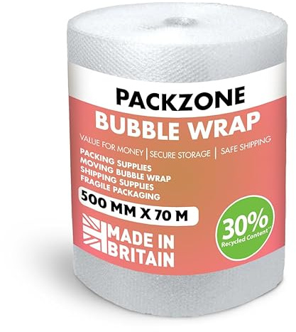 PackZone Bubble Wrap Roll 500mm X 70m Premium Quality Large Polythene Wrap for Moving House, Packing Boxes, Shipping & Storage, Heavy-Duty Eco Bubble roll for Office and Industrial Use