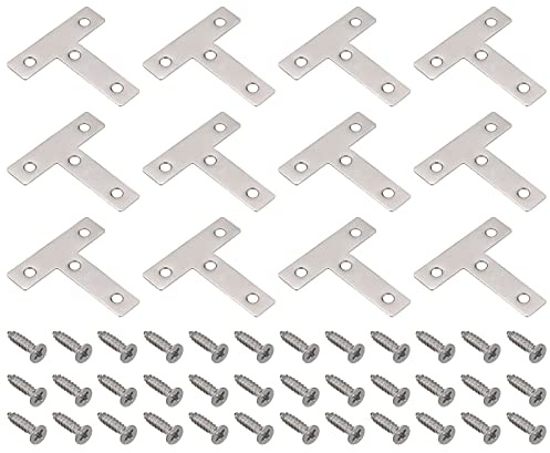 QUARKZMAN T Forma Staffa, 60x60x1mm Inossidabile Acciaio Piatto Riparazione Piastre per Giunto Fissaggio Mobili Costruzione, 24pz con Viti, Argento Tono