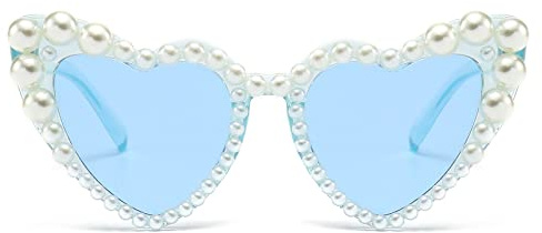 LJCZKA Retro Lunettes de Soleil Cœur Femme avec Perles, Vintage Lunettes Coeur Perle Femme Mode Fête Festival Protection UV