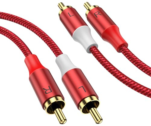 MOSWAG RCA Stereo Cable, 2RCA Male to 2RCA Male - 16.4FT/5M, Gold Plated Nylon Braided for Home Theater, Audio, HDTV, Car Stereo, Speakers