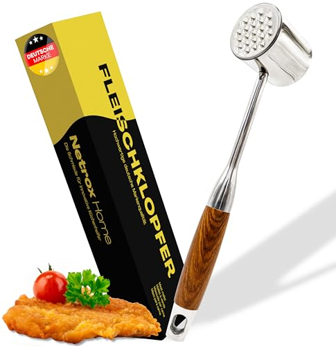 Netrox - Marteau à Viande en Acier Inoxydable avec Poignée en Bois – Attendrisseur Robuste, Ergonomique et Lavable au Lave-Vaisselle – Accessoire Idéal pour Steaks, Escalopes, Cuisine Maison et Pro
