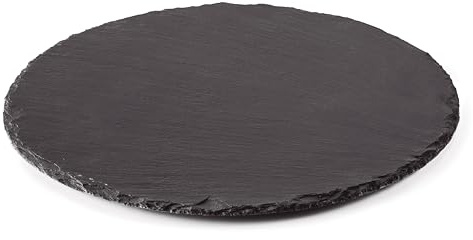 Lacor - 61078 - Plato Redondo de Pizarra Natural, Plato Bandeja, Antideslizante, Fácil Limpieza, Decorativo, Tacos Antideslizantes, Superficie Resistente a Arañazos, Diámetro: 40 cm