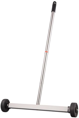Toolwiz Barredora magnética de 17 pulgadas, herramienta de techo para césped, 9 libras, con soporte telescópico y ruedas para recoger clavos, barredora magnética para construcción