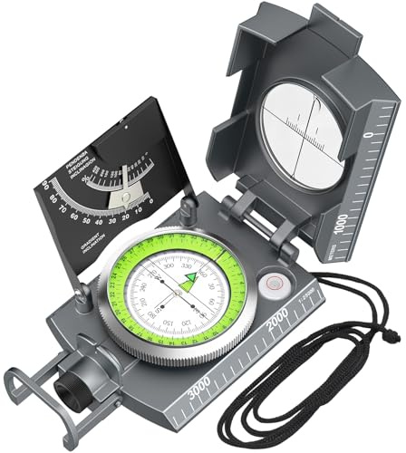 Proster Compass Hiking with Clinometer - Compass Navigation with Fluorescent Scale Carry Bag for Hiking Camping Mountaineering Boating and etc – Grey