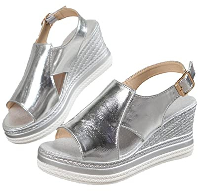 Sandales Talon Compensee Femmes D'Été Sandales Plateforme Cocktail de Mariage Fête Soirée - Poisson Bouche Sandale Romaines Mariée Chaussures Confort Anti-dérapant Chaussure de Marche Piscine, Plage