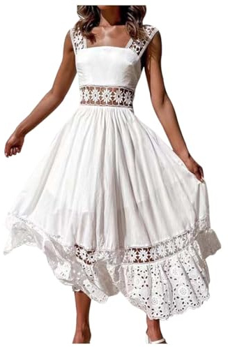 KBOPLEMQ Robe corset longue pour femme - Vintage - Dentelle - Robe d'été sans manches - Corset - Robe longue - Robe de mariage - Robe d'été vintage - Taille haute - Robe maxi - Robe de fête - Robe de