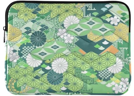 Laptopfodral 13-14 tum kortfattat laptopfodral väska traditionell grön japansk Ukiyo-e-blomma datorfodral med dragkedja för bärbar dator