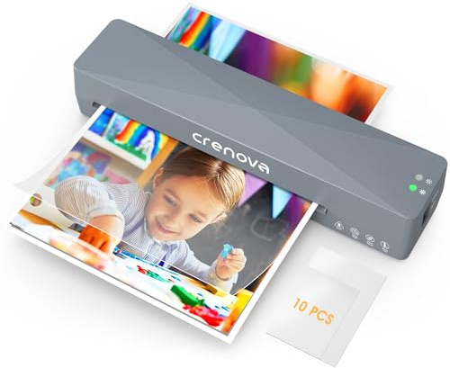 Crenova A4 Laminator, Thermal Laminator Machine for Hot and Cold Settings with 10 Laminating Pouches No Bubbles for School Home Use (Gray)