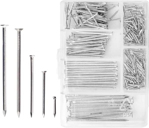 250-Pack Assorted Flat Head Nails – Zinc Plated Round Flat Head Nails for DIY, Framing, Fencing, Carpentry, and Home Repairs (61mm, 49mm, 37mm, 24mm, 11.5mm) – Durable, Corrosion-Resistant