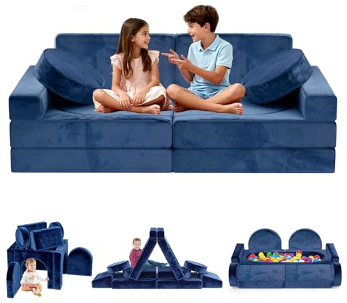 JWPEHOE 12pcs Modular Kids Play Couch - CPC Certified Convertible Toddler Sectional Sofa, Washable Durable Foam Floor Cushion for Kids Playroom (Play Fort/Castle)