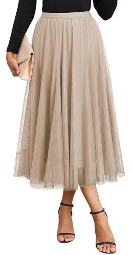 Happy Sailed Womens Skirts Tulle Elastic High Waisted Mesh Layered A-Line Flowy Long Skirts for Women Date Night Outfits Trendy 2026 Apricot Medium