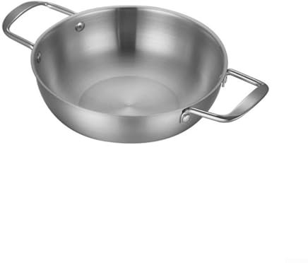 Pentola per paella con fondo piatto in acciaio inox, comodi doppi manici per una facile manipolazione e servizio (argenteo 20 cm)