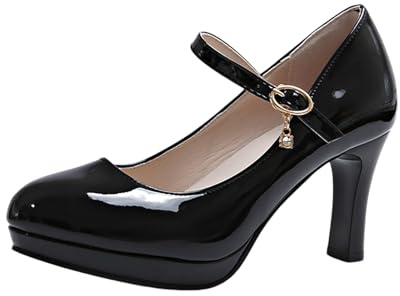Zapatos de mujer elegantes zapatos de tacón alto para mujer con punta puntiaguda, elegantes y con correa de hebilla, tacón medio cómodo, para fiestas, bodas, plataformas, elegantes, negro1, 41 EU