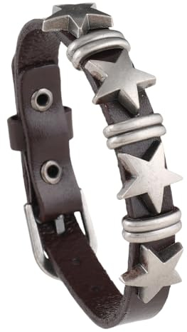 HUIANGLIYG Bracciale da Uomo in Pelle di Vacchetta intrecciata con Fibbia Regolabile, Braccialetti in Pelle Gotica Punk con Pentagramma, Bracciale Avvolgente Vintage per Lui O per Lei, Accessorio Ma