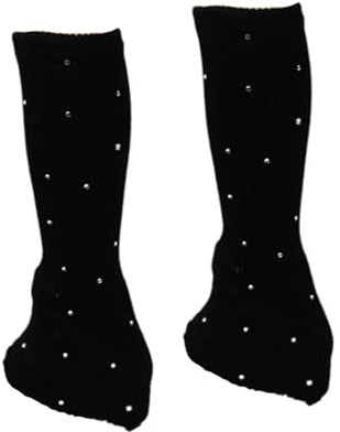 Harilla Ice Skating Leg Warmers with Rhinestone Decoration Ice Figure Skating Socks Knitting Leg Warmers for Workout Party Dance 30cm, Black