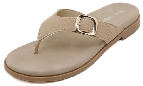 SMajong Tongs Femme Orthopédique Confortable Thongs Sandales d'été Antidérapantes Légères Flip Flop Élégantes Mode Sandales avec Boucle Dorée Gr.36-42 EU