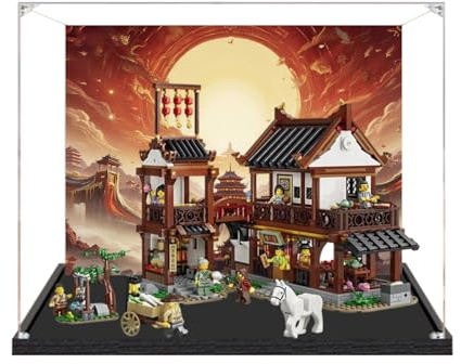 Acrylic Display Case for Lego 80121 Dongpo Moon-Viewing Pavilion Building Set, Dustproof Transparent Box - Only Display Case, Display Box Compatible with Lego 80121 (Back Spray 1 (Base A))