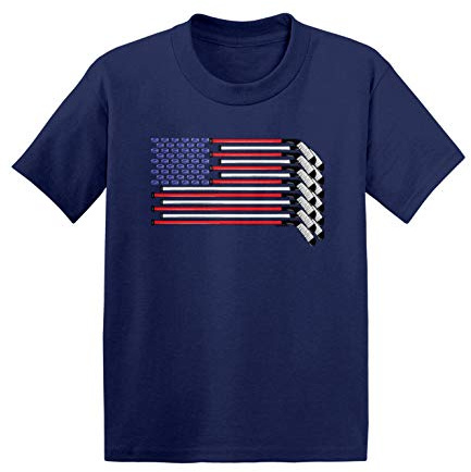 Haase Unlimited American Flag - Hockey Sticks Pucks Infant/Toddler Cotton Jersey T-Shirt (Navy, 6 Months)