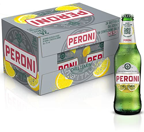 Peroni Chill Lemon Birra al Limone, Cassa Birra con 24 Birre in Bottiglia da 33 cl, 7.92 L, Birra Radler dal Gusto Naturale di Limoni Aspro e Bilanciato, Gradazione Alcolica 1.3% Vol