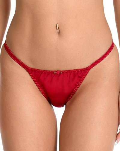 Satini Dam Tanga Bikini Kalsonger Siden Trosor (Röd, L)