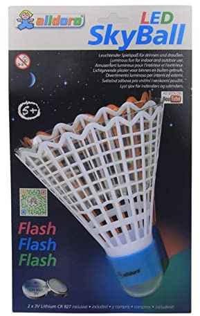 alldoro 60056 LED Sky Ball env. 24 cm, Volant de Badminton géant Lumineux, Clignotant, Accessoire pour Set de Badminton, Piles incluses, 3 Couleurs Assorties