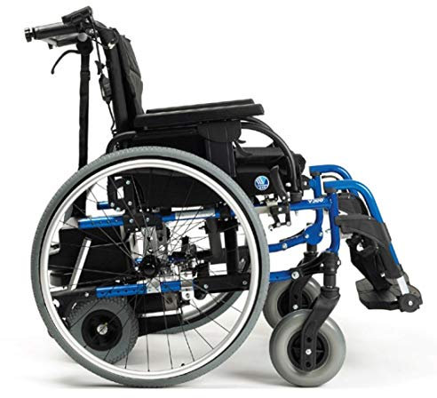 FabaCare Rollstuhl D200-V mit Motor V-Drive und Trommelbremse, Leichtgewichtrollstuhl mit Schiebehilfe, faltbar, Transportrollstuhl, Sitzbreite 48 cm