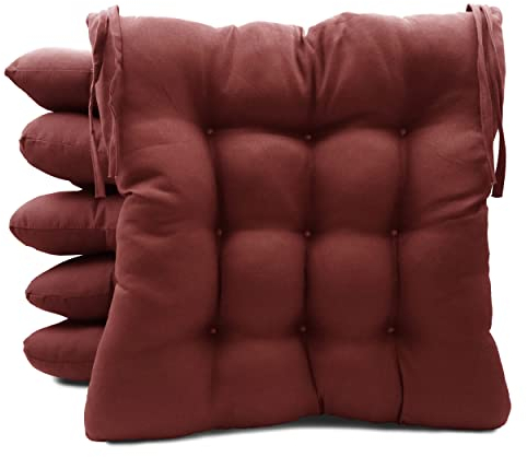 Meishida Pack de 6 Cojines para Sillas de Exterior e Interior Reversibles 40 x 40 x 7 cm, con Correas de Sujeción (40 x 40 cm, Granate, 6)