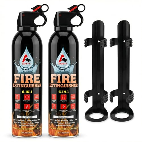 Portable Fire Extinguisher, 2-Pack, Non-Toxic, Quick Pull & Aim Feature for Home, Kitchen, Car, Grill, & Campfires, Two Mounting Brackets, Fight Wood, Gasoline, Battery, & Electrical Fires