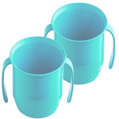 Doidy Cup, Open Cup for Training Baby 6 Months-3 Years, 200ml, Slanted Weaning Cup with Handles for Learning to Drink, BPA Free, 2 Pack (Turquoise)