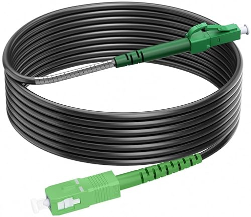 RamboCables 20M Gepanzerte Glasfaser-Kabel LC/APC auf SC/APC, Simplex Singlemode Gepanzerte Glasfaserkabel, 9/125µm OS2 FTTH LWL Patchkabel für den Innen- und Außenbereich, Schwarz