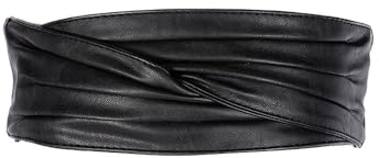 RPAEOY Damen Gürtel Breiter Elastischer PU Leder Ruched Klettverschluss Taillengürtel Vintage Hüftgürtel für Frauen kleider Elastic Belt (Schwarz)