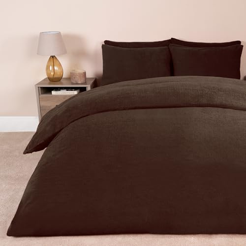 Brentfords Kingsize Duvet Cover Set Teddy Fleece, King Size Quilt Covers Fluffy Bedding Duvet Super Soft King Duvet Thermal Bedding with Pillowcases, Chocolate Brown