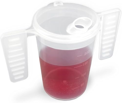 Wing Handled Beaker with Feeding Lid | Adult Beakers for Elderly Dementia Cup Adult Feeding Cup for Elderly Two Handled Feeding Cup Large Spouted Feeding Lid