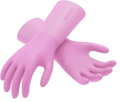 Vgo... Gants de Travail Double Couche, en TPE de Qualité Alimentaire, Résistants -10~100℃, Extra Durable, pour l'Entretien Ménager et le Nettoyage Industriel(TP1117,Rose,S,1 paire)