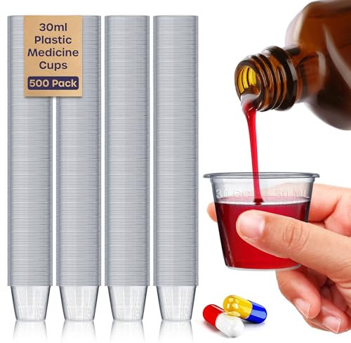 volila Vasos de medicina – Paquete de 500 vasos de medición desechables de plástico pequeños de 30 ml – Vaso de medicina translúcido para medicamentos líquidos, medición de ingredientes en cocina,